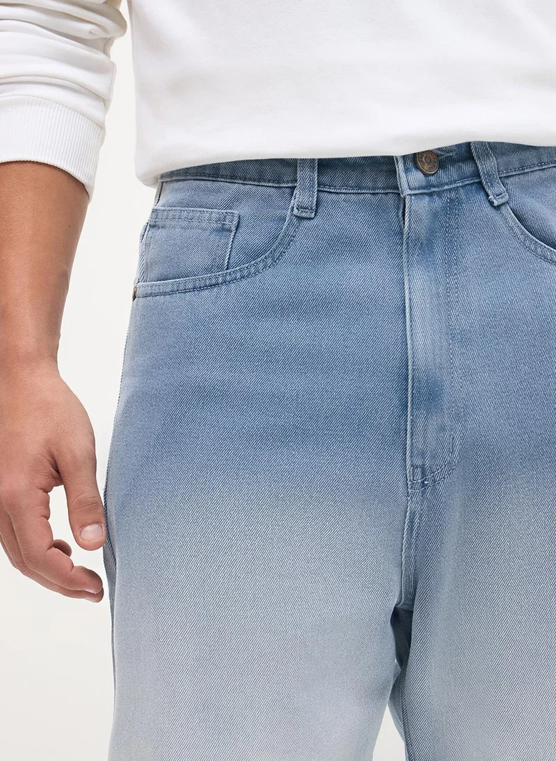 Urbano Fashion  Urbano Fashion Men's Ice Blue Loose Baggy Fit Heavy Washed Faded Denim Jeans Non-Stretchable for Men | Best Price UAE